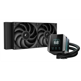 DeepCool Mystique 240 folyadékhűtés (240 mm radiátor, 2x120 mm ventilátor, 2150 rpm, max 36,49 dBA, LED, fekete)