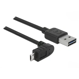 Delock Easy-USB adatkábel (USB A - micro-B, 1 m, fekete, egyenes/90°)