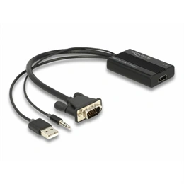 Delock HDMI 1.4 -> VGA adapter kábel (USB-A 2.0, sztereó jack 3,5 mm F/M, 0,25 m, fekete)