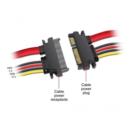 Delock SATA 22 pin M/F adatkábel-hosszabbító (0,2 m, piros)