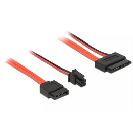 Delock SATA 3 Power 4pin -> Slim SATA F/F adatkábel (7 tűs SATA hüvely + 4 tűs táp, Slim SATA 13 tűs, SATA 6 Gb/s, 30 cm