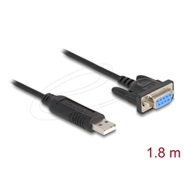 Delock USB 2.0 > RS-232 átalakító (USB A dugó / DB9 hüvely, 1,8 m, fekete)