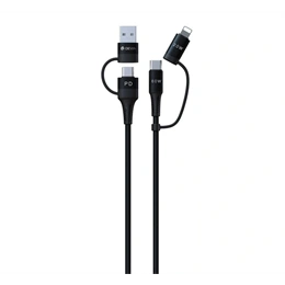 Devia Extreme 4in1 adatkábel (type-c/usb - lightning/type-c, 60w, PD gyorstöltés, cipőfűző, 150cm, fekete)