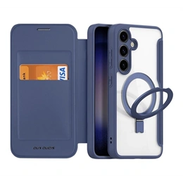 Dux Ducis Skin X Pro álló tok bőrhatású (oldalra nyíló, RFID, kitámasztó, MagSafe, sötétkék)