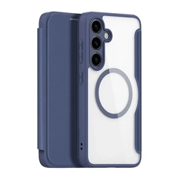 Dux Ducis Skin X Pro bőrhatású tok (flip, oldalra nyíló, RFID, MagSafe, sötétkék)