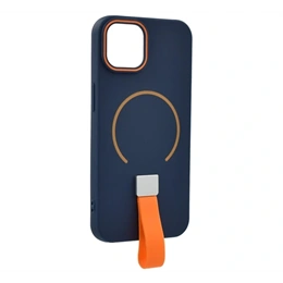 Gigapack szilikon telefonvédő (mikrofiber plüss belső, kameravédő, ujjra húzható pánt, MagSafe, sötétkék)