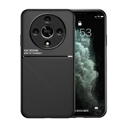 Gigapack szilikon telefonvédő (ütésállóság, mágneses, bőr hatású hátlap, csíkos, fekete)