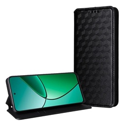 Gigapack tok álló (bőr hatású, flip, oldalra nyíló, asztali tartó, 3D rombusz, prémium, fekete)
