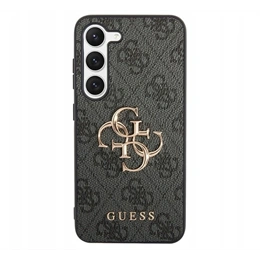 Guess 4G Big Metal Logo műanyag telefonvédő (ütésállóság, bőr hatású hátlap, sötétszürke)