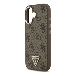 Guess Grained Triangle szilikon telefonvédő (ütésállóság, bőr hatású hátlap, magsafe, barna, arany)