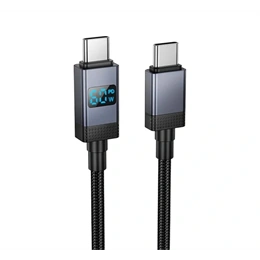 Hoco X118 adatkábel (type-c - type-c, 60W, gyorstöltő, LED kijelző, cipőfűző, 100cm, fekete)