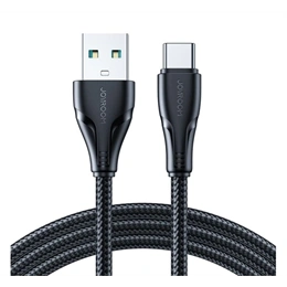 Joyroom Surpass adatkábel (USB - type-c, 3A, gyorstöltő, cipőfűző, törésgátló, 120cm, fekete)