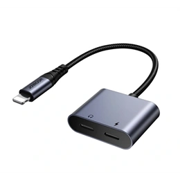 Joyroom audió adapter és töltőkábel (elosztó, 2× Lightning aljzat, cipőfűző, fekete)