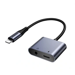 Joyroom audió adapter és töltőkábel (elosztó, Lightning aljzat, 3,5 mm jack aljzat, cipőfűző, fekete)