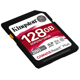 Kingston memóriakártya 128GB (SDXC, Canvas React Plus, Class 10, UHS-II, U3, V60)