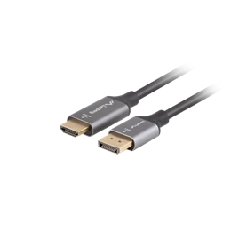Lanberg DisplayPort (M) > HDMI (M) kábel (1,8 m, 4K, DisplayPort 1.2, HDMI 2.0, fekete, ezüst)