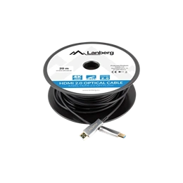 Lanberg HDMI (M/M) v2.0 kábel (20 m, optikai AOC, 18 Gb/s, 3840 x 2160, aranyozott csatlakozó, fekete, ezüst)