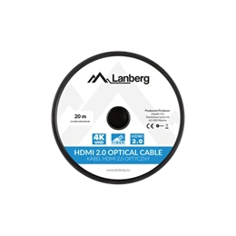 Lanberg HDMI (M/M) v2.0 kábel (20 m, optikai AOC, 18 Gb/s, 3840 x 2160, aranyozott csatlakozó, fekete, ezüst)