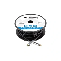 Lanberg HDMI kábel (v2.0, M/M, 100 m, optikai AOC, 18 Gb/s, fekete)
