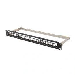 Lanberg Patch Panel (19", 1U, 24 port, FTP, árnyékolt, tehermentesítő, fekete)