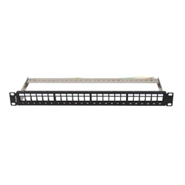 Lanberg Patch Panel (19", 1U, 24 port, FTP, árnyékolt, tehermentesítő, fekete)