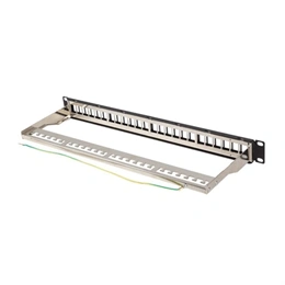 Lanberg Patch Panel (19", 1U, 24 port, FTP, árnyékolt, tehermentesítő, fekete)