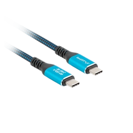 Lanberg USB-C (M/M) 4.0 kábel 2 m (240 W, 8K 60 Hz, 40 Gb/s, szövet fonat, fekete, kék)