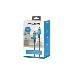 Lanberg USB-C (M/M) 4.0 kábel 2 m (240 W, 8K 60 Hz, 40 Gb/s, szövet fonat, fekete, kék)