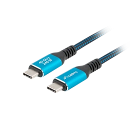 Lanberg USB-C kábel (M/M, 50 cm, USB 4.0, 240W, 8K 60 Hz, 40 Gb/s, szövet fonat, fekete-kék)