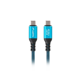 Lanberg USB-C kábel (M/M, 50 cm, USB 4.0, 240W, 8K 60 Hz, 40 Gb/s, szövet fonat, fekete-kék)