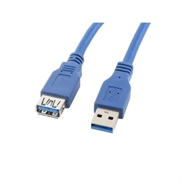 Lanberg USB kábel 1,8 m (USB-A M/F, USB 3.0, 5 Gbit/s, aranyozott csatlakozó, műanyag burkolat, kék)