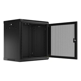 Lanberg fali rackszekrény (19", 12U, 600x450 mm, perforált ajtó, lapraszerelt, fekete)