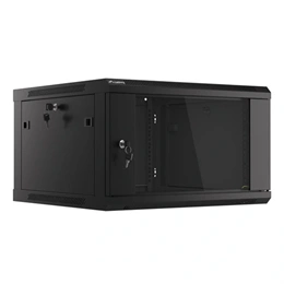 Lanberg fali rackszekrény (19", 6U, 600mm mély, lapraszerelt, edzett üveg első ajtó, fekete)