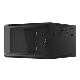 Lanberg fali rackszekrény (19", 6U, 600mm mély, lapraszerelt, edzett üveg első ajtó, fekete)
