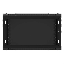 Lanberg fali rackszekrény (19", 6U, 600mm mély, lapraszerelt, edzett üveg első ajtó, fekete)