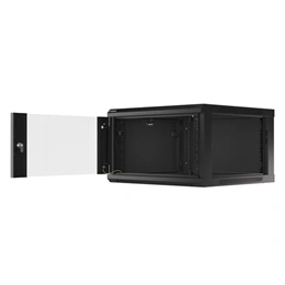Lanberg fali rackszekrény (19", 6U, 600mm mély, lapraszerelt, edzett üveg első ajtó, fekete)