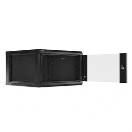 Lanberg fali rackszekrény (19", 6U, 600mm mély, lapraszerelt, edzett üveg első ajtó, fekete)