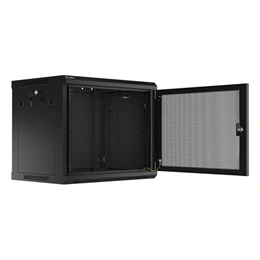 Lanberg fali rackszekrény (19", 9U, 600x450 mm, perforált ajtó, lapraszerelt, fekete)