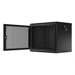 Lanberg fali rackszekrény (19", 9U, 600x450 mm, perforált ajtó, lapraszerelt, fekete)