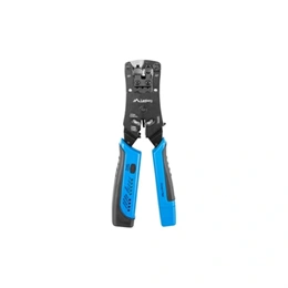 Lanberg krimpelő szerszám és kábelteszter (RJ45/RJ11/RJ12 csatlakozók, LED jelzés, tápegység 4x LR44, fekete)