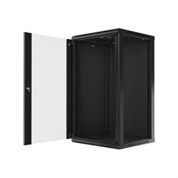 Lanberg rackszekrény (19", 22U, 600x600 mm, 529,5 mm mély, lapraszerelt, edzett üveg ajtó, fekete)