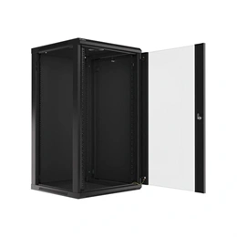 Lanberg rackszekrény (19", 22U, 600x600 mm, 529,5 mm mély, lapraszerelt, edzett üveg ajtó, fekete)