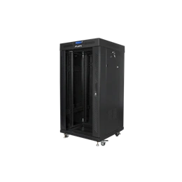 Lanberg rackszekrény (19", 22U, 600x600 mm, üvegajtó, lapraszerelt, LCD kijelző, fekete)
