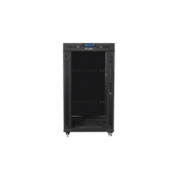 Lanberg rackszekrény (19", 22U, 600x600 mm, üvegajtó, lapraszerelt, LCD kijelző, fekete)