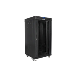 Lanberg rackszekrény (19", 22U, 600x600 mm, üvegajtó, lapraszerelt, LCD kijelző, fekete)