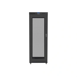 Lanberg rackszekrény (19", 27U, 800x1200 mm, lapraszerelt, perforált ajtó, LCD kijelző, fekete)