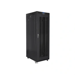 Lanberg rackszekrény (19", 27U, 800x1200 mm, lapraszerelt, perforált ajtó, LCD kijelző, fekete)