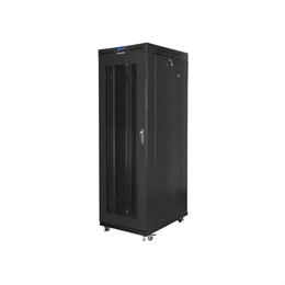 Lanberg rackszekrény (19", 27U, 800x1200 mm, lapraszerelt, perforált ajtó, LCD kijelző, fekete)