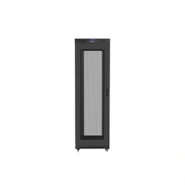 Lanberg rackszekrény (19", 42U, szabadon álló, 800x1200 mm, perforált ajtó, lapraszerelt, LCD kijelző, fekete)