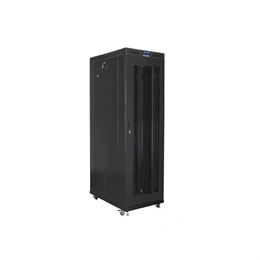 Lanberg rackszekrény (19", 42U, szabadon álló, 800x1200 mm, perforált ajtó, lapraszerelt, LCD kijelző, fekete)
